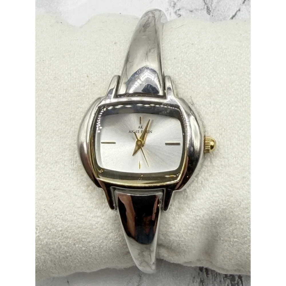 Anne Klein Two Tone Bangle Watch Silver Gold 7" New Battery Running